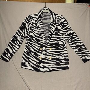 Misook Black White Zebra Print Blazer Jacket Size Petite Medium  PM